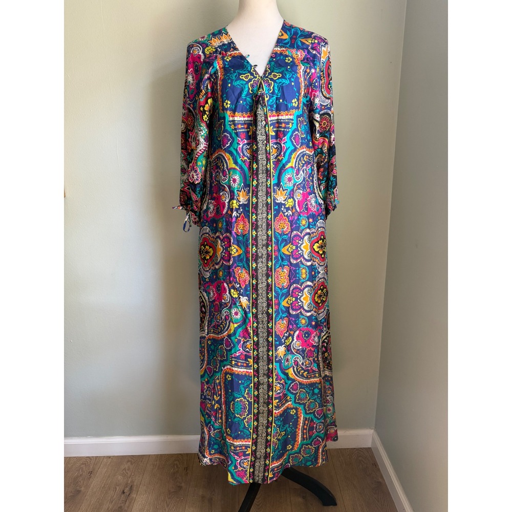 Boho Johnny was Paisley Floral Maxi Dress Blue Pink Yellow xs maxi resort Hannah